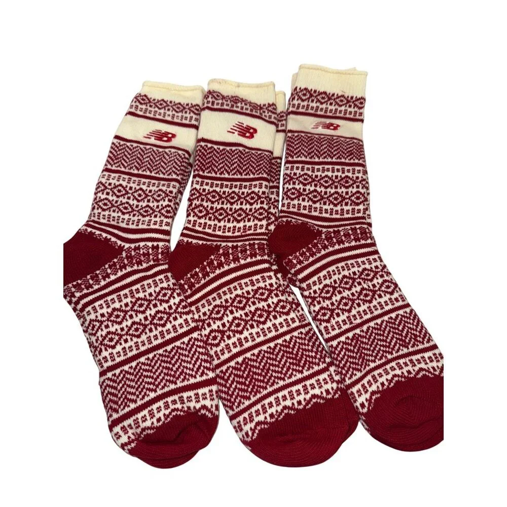 New Balance Socks Men's Holiday Red White Nordic Crew 3 Pack Medium Large NEW